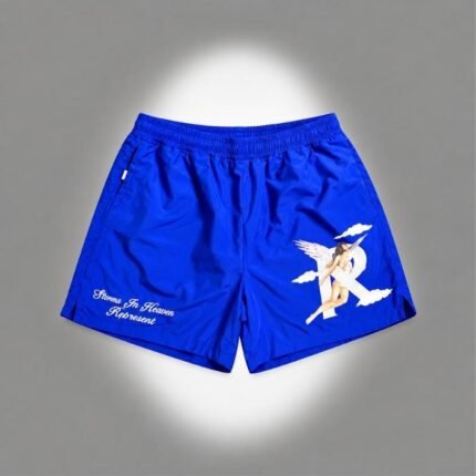 Represent Blue Shorts for a clean casual streetwear look.