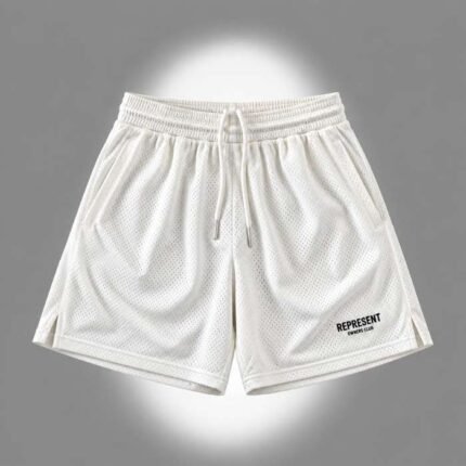 Represent Swim Shorts front view in UK style