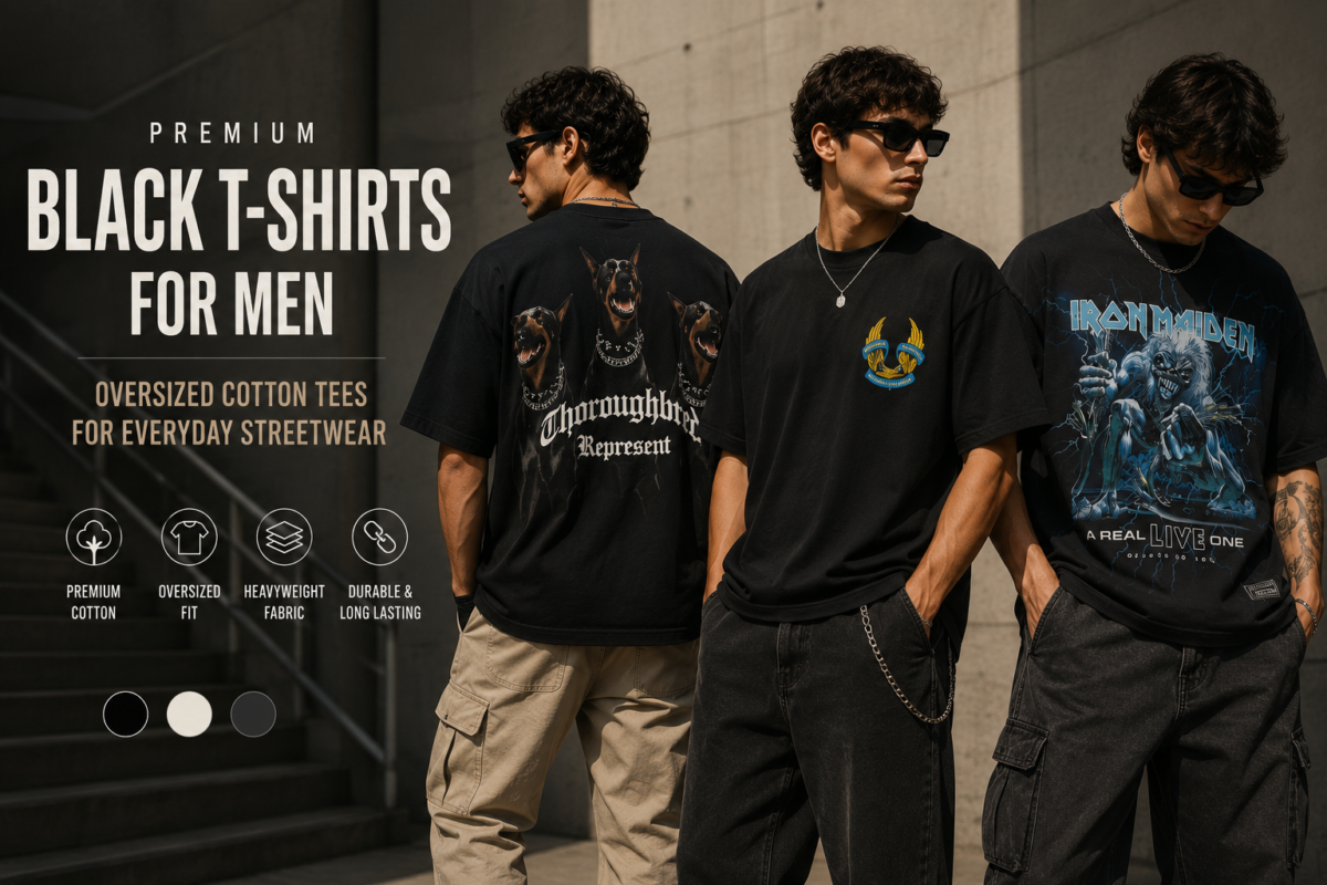 Premium Black T Shirts for Men – Oversized Cotton Tees for Everyday Streetwear