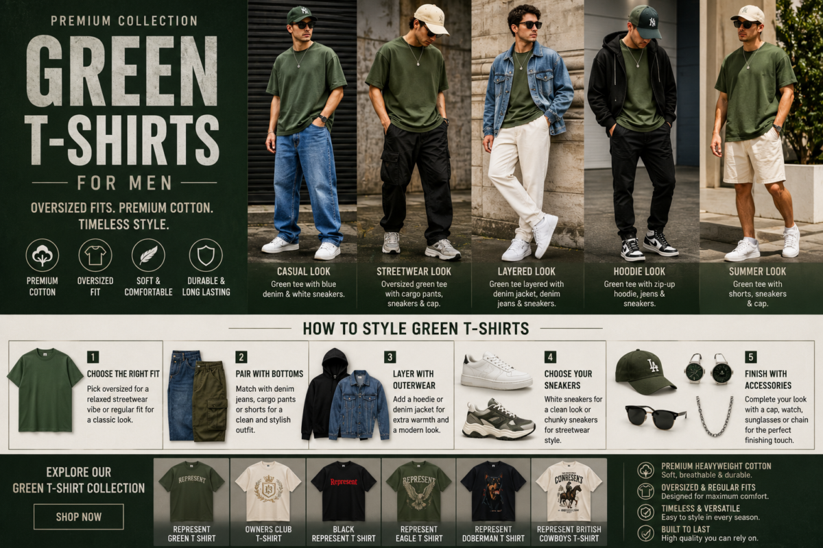 Premium Green T Shirts for Men – Oversized Cotton Tees for Everyday Streetwear