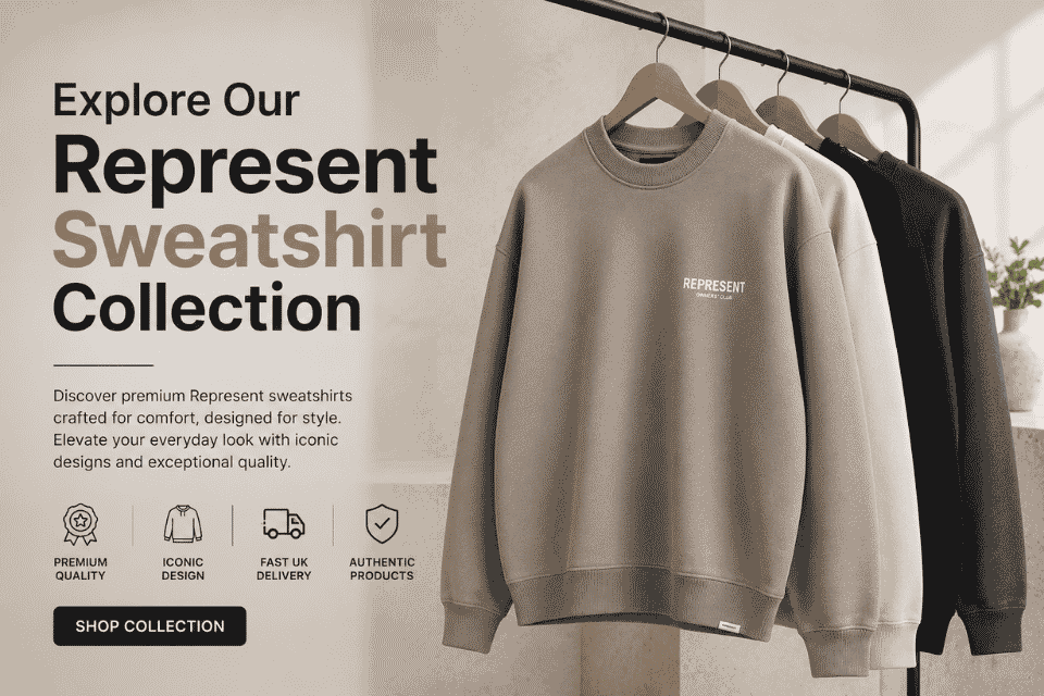 Explore our Represent sweatshirt collection featuring premium designer sweatshirts in neutral colours for men in the UK.