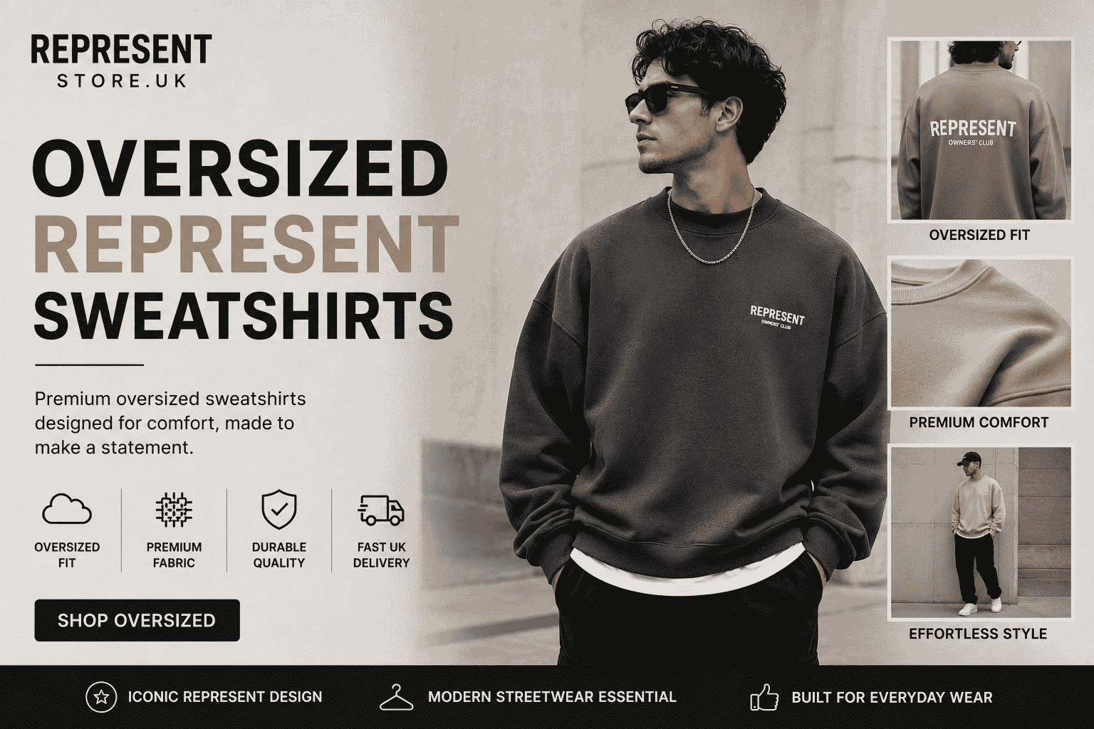Shop Oversized Represent Sweatshirts featuring premium comfort, relaxed fits, and iconic UK streetwear style.