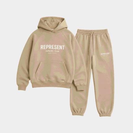 Beige Represent Tracksuit front view.