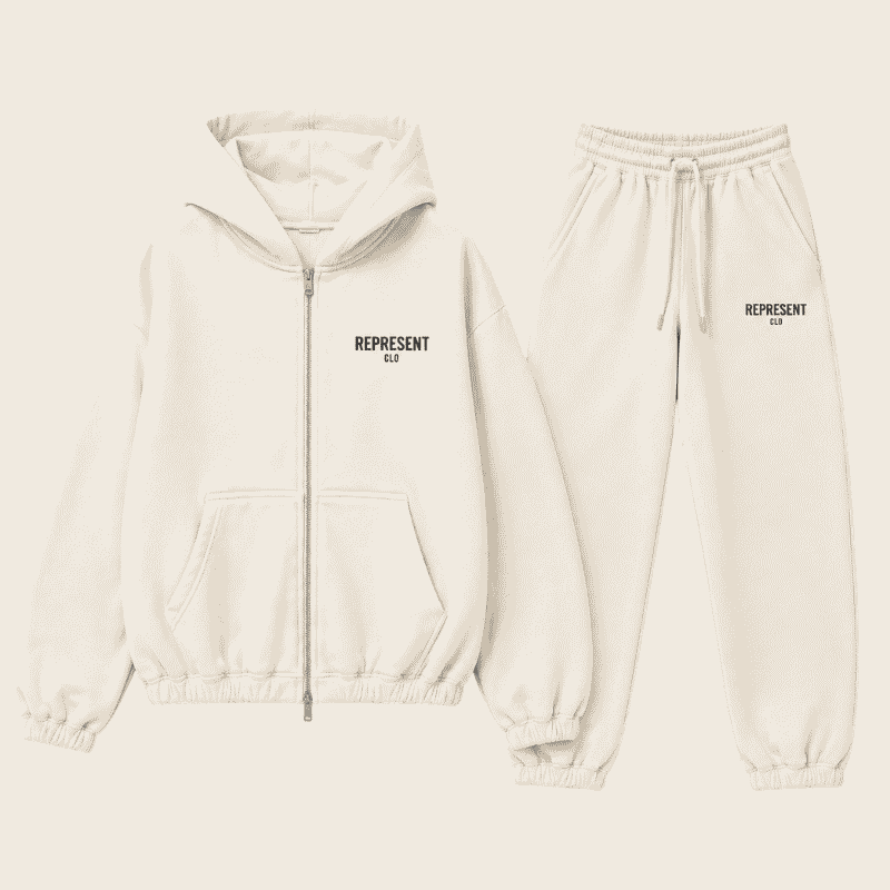 Represent Cream Tracksuit – Front View Represent Cream Tracksuit front view