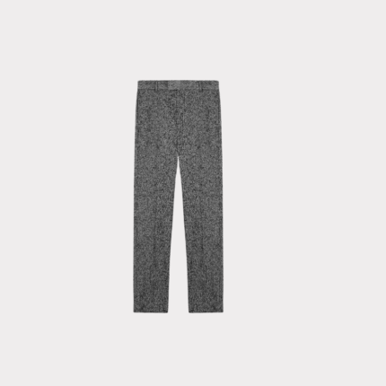 Slim tailored pants front view showing the closer fit and clean leg shape.