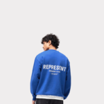 Blue hooded sweatshirt back view with relaxed fit