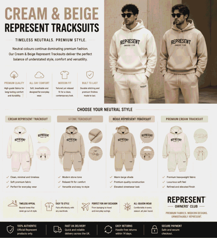 Cream & Beige Represent Tracksuits – Premium Neutral Streetwear Collection