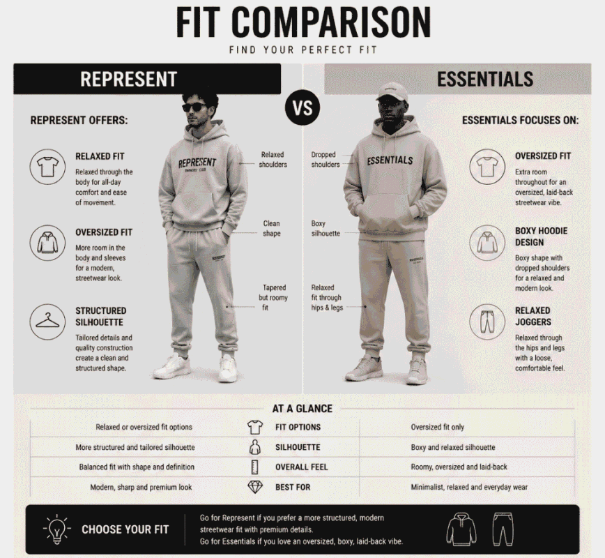 Represent vs Essentials Fit Comparison – Find Your Perfect Tracksuit Fit
