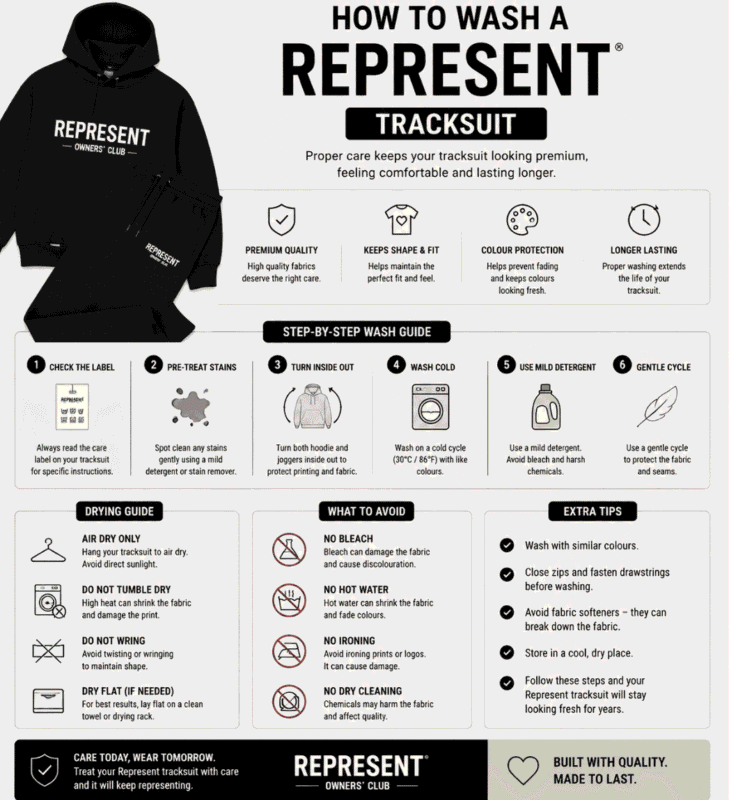 How to Wash a Represent Tracksuit – Complete Care & Washing Guide