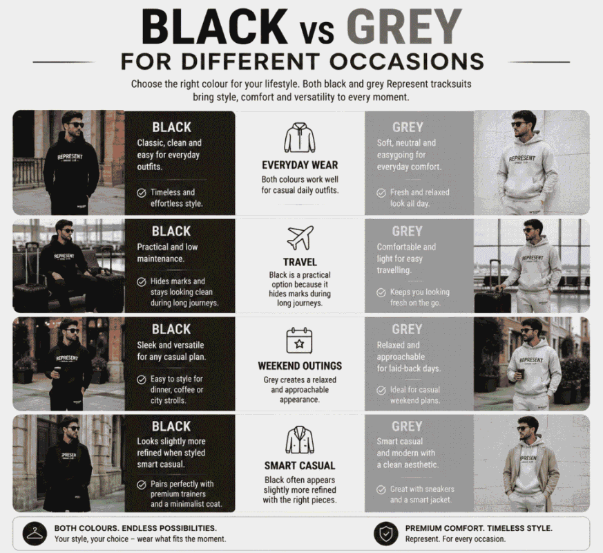 Black vs Grey Represent Tracksuit – Best Colour for Every Occasion