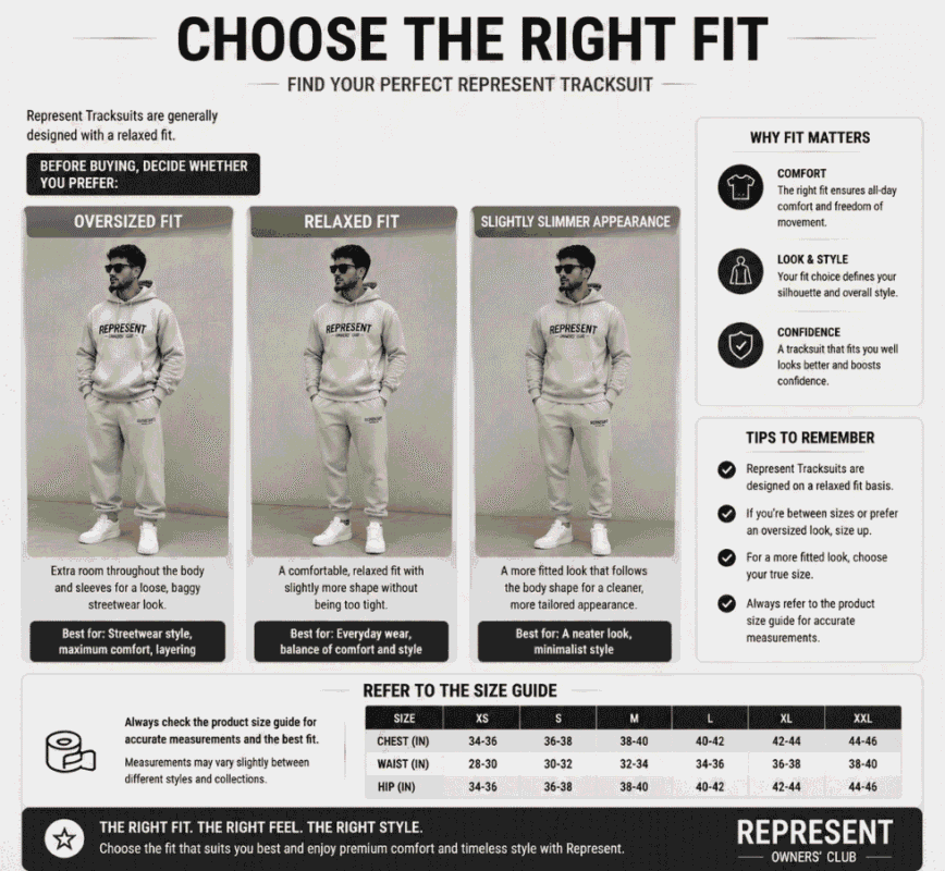 Choose the Right Fit – Represent Tracksuit Size & Fit Guide