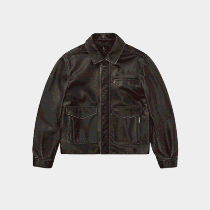 Represent Sunfade Leather Jacket Brown front view for men