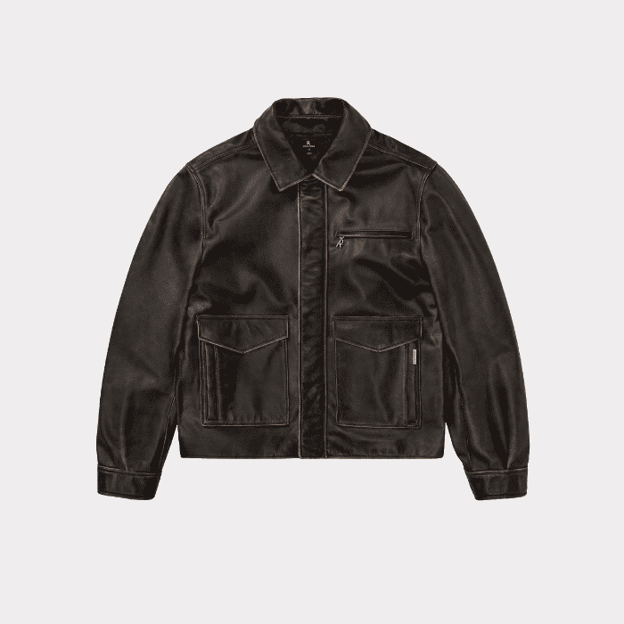 Represent Sunfade Leather Jacket Brown – Front Represent Sunfade Leather Jacket Brown front view for men
