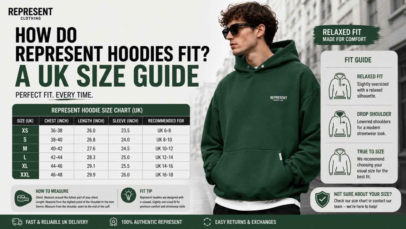 Represent hoodie oversized fit and UK size guide