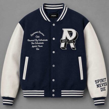 Represent bomber and varsity jackets front view