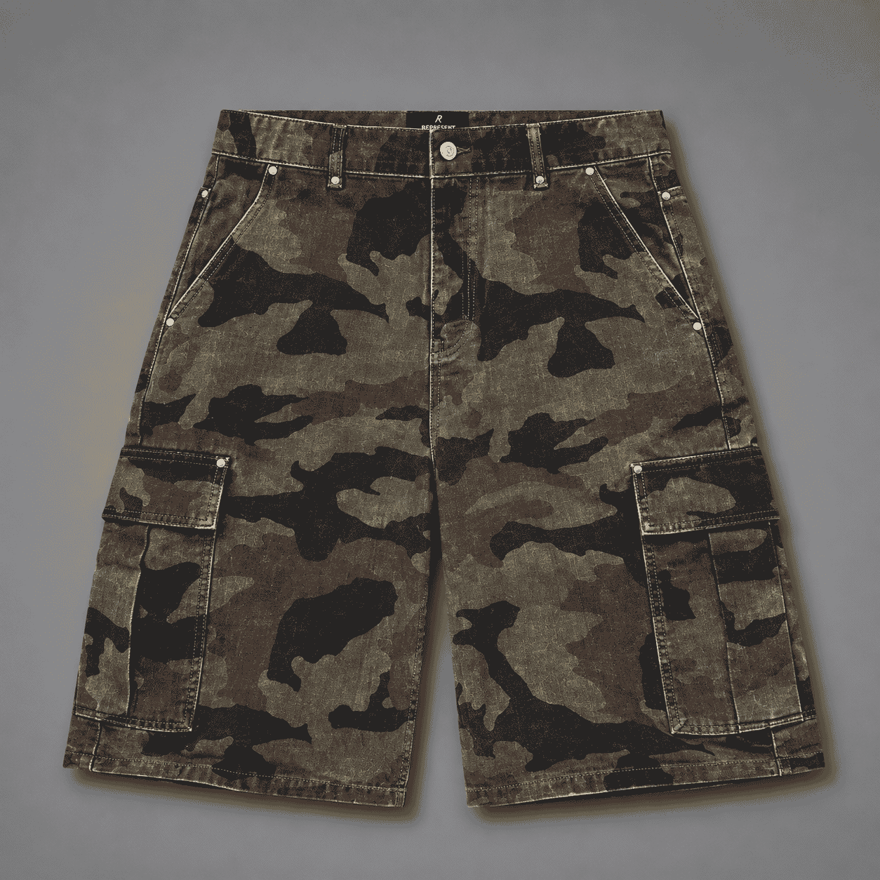 Represent Camo Cargo Shorts Front View Represent Camo Cargo Shorts front view