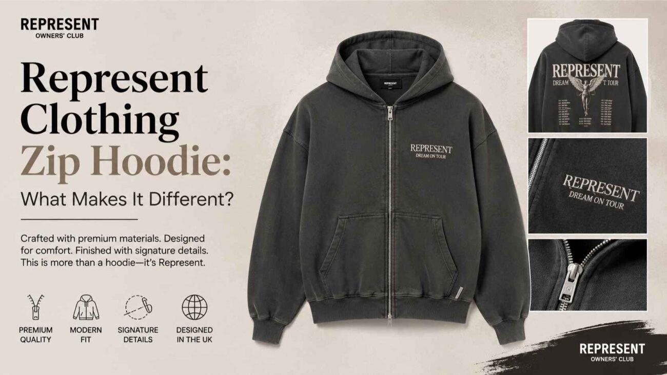 Represent Clothing Zip Hoodie with a modern relaxed streetwear fit