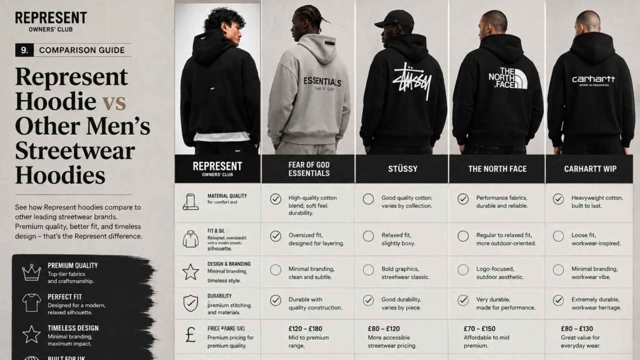 Represent Hoodie compared with other men's streetwear hoodie styles