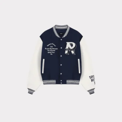 Represent Navy Varsity Jacket front view