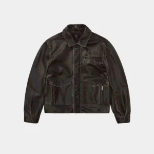 Represent Sunfade Leather Jacket Brown front view