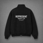 Represent Zip Up Black Sweatshirt back view