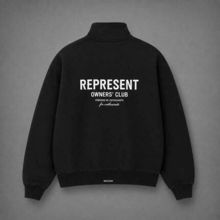 Represent Zip Up Black Sweatshirt back view