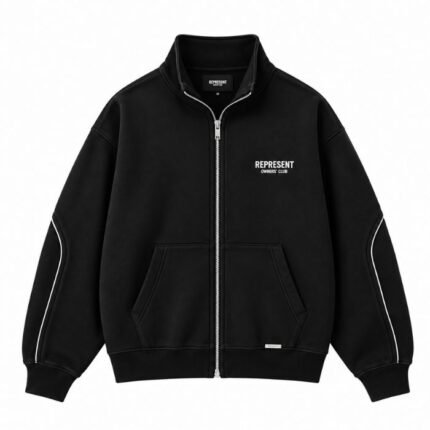 Represent Zip Up Black Sweatshirt front view