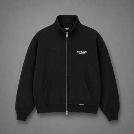 Represent Zip Up Black Sweatshirt front view
