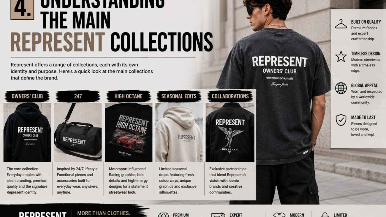 Main Represent clothing collections including hoodies, tracksuits and T shirts