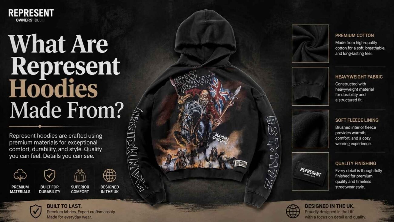 Represent Hoodie fabric and material construction for mens streetwear