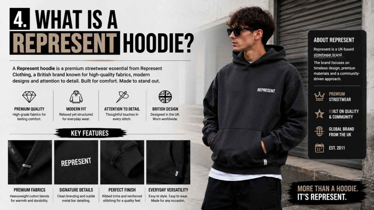 Represent Hoodie in modern British streetwear style