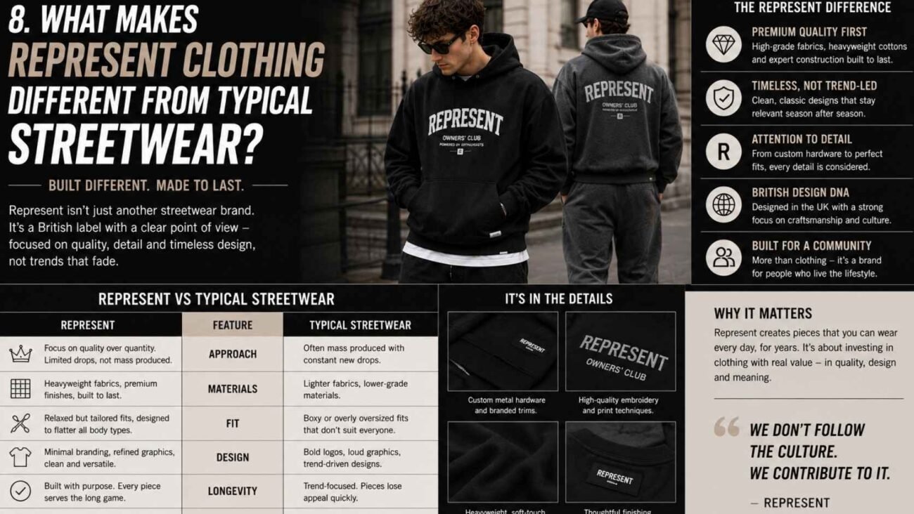 Represent Clothing compared with typical modern streetwear styles