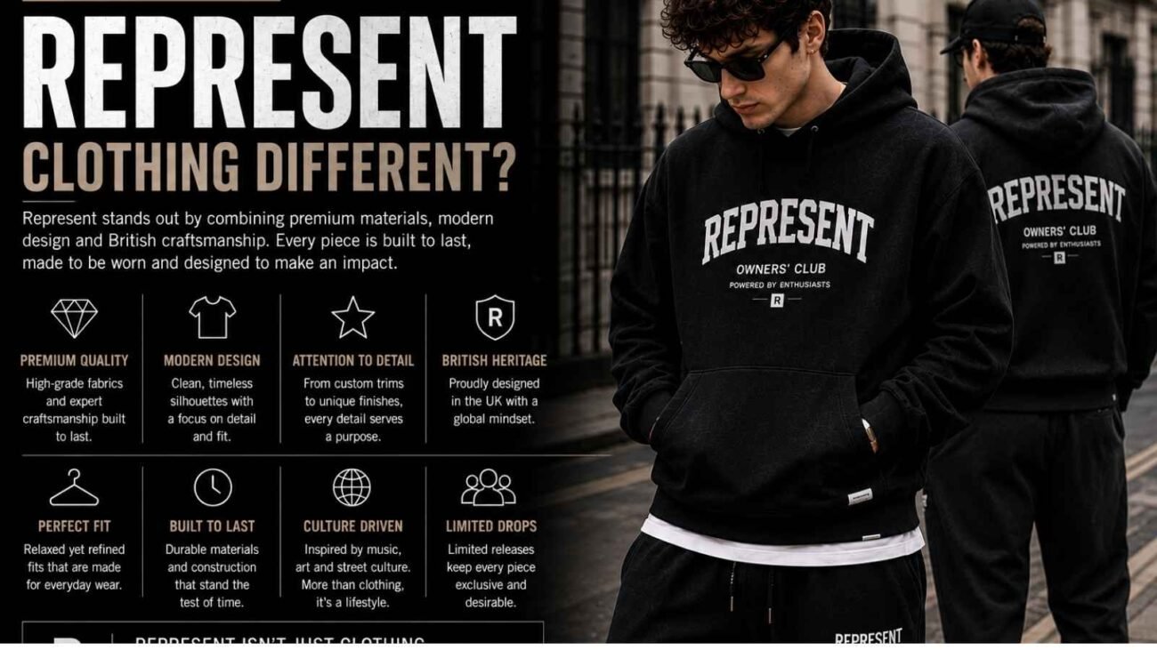 Represent Clothing showing distinctive British streetwear style and design