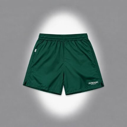 Represent Dark Green Shorts front view